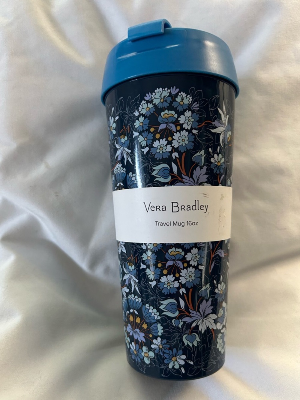 Vera Bradley Navy Floral Travel Mug with Blue Lid